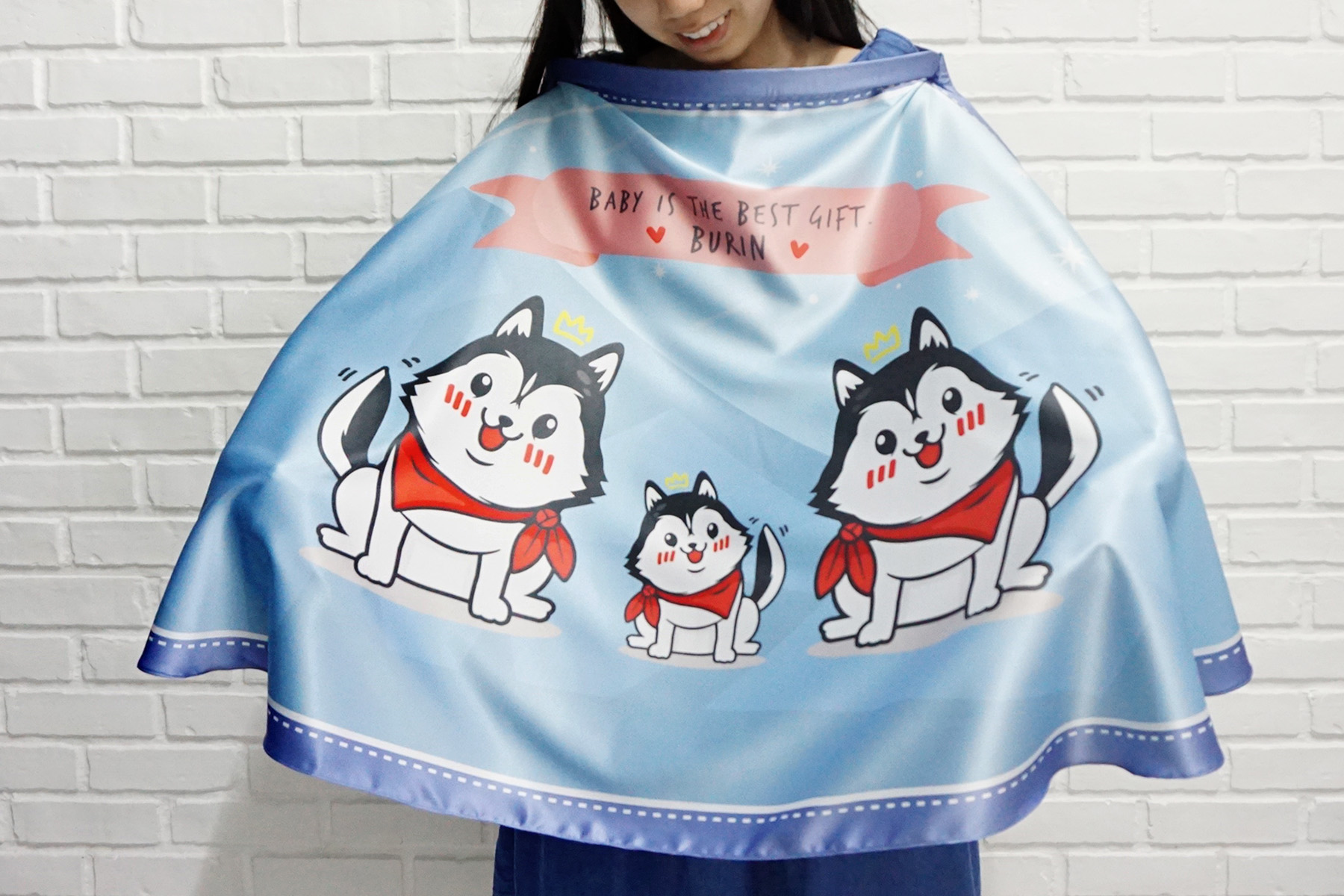 ผ้าคลุมให้นม สั่งทำใส่ชือ ลาย Siberian Husky - Blue