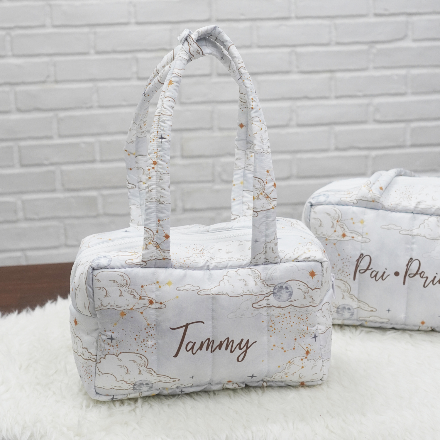 Fluffy Bowling Bag กระเป๋านุ่มนิ่ม ทรง Bowling สั่งทำใส่ข้อความ ลาย Zodiac - Grey