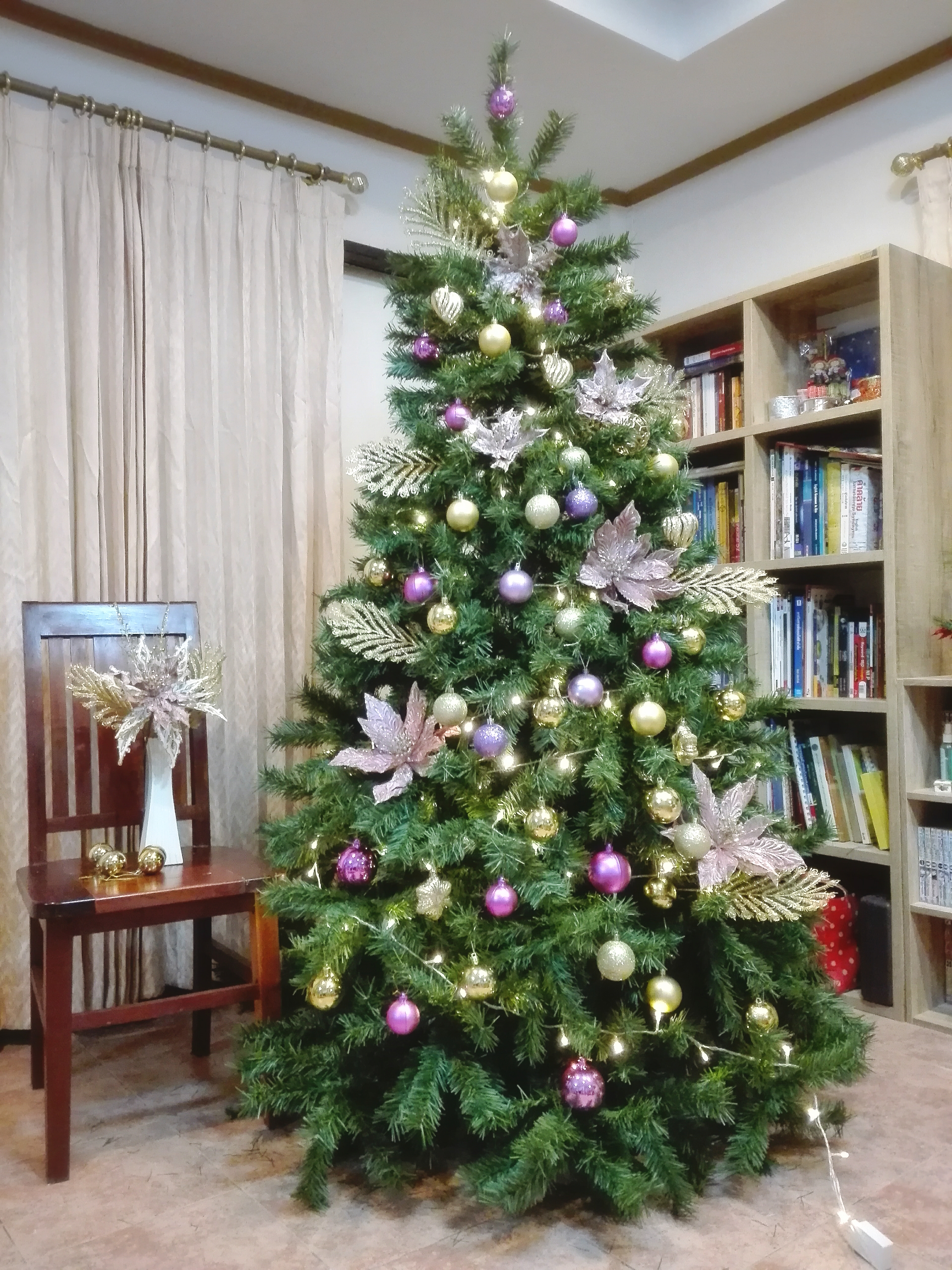 ชุดต้นคริสต์มาส 7 ฟุต (2.1 ม.) + ตกแต่ง Gold & Shades of Pink Christmas Theme