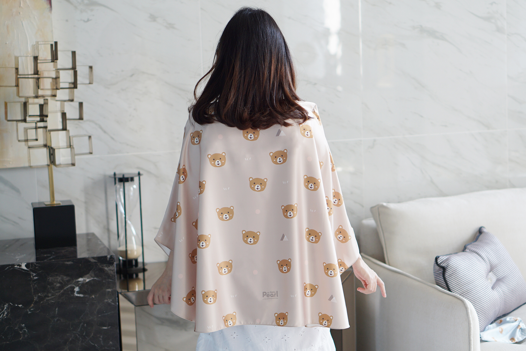 ผ้าคลุมให้นม สั่งทำใส่ชือ ลาย Pattern - Teddy - Brown