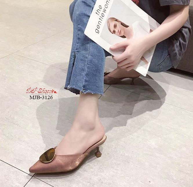 รองเท้าซาตินทรงเปิดส้น (สีดำ)