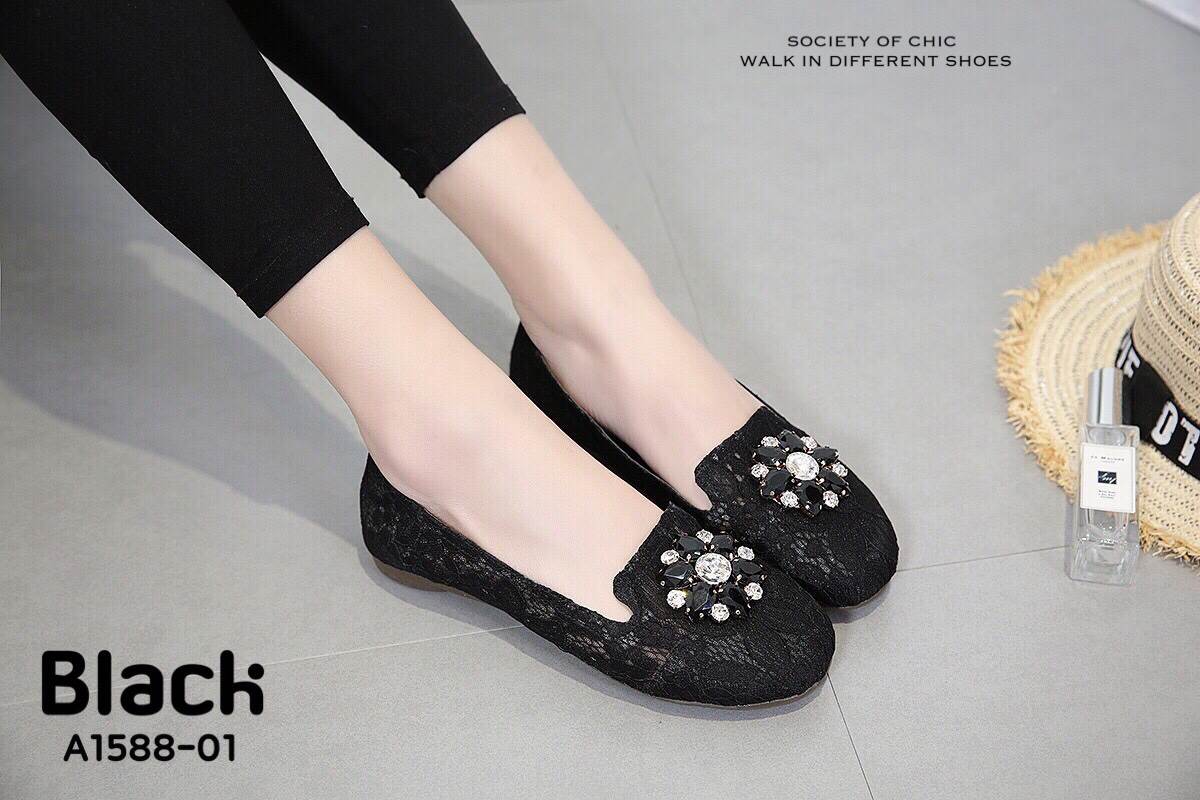 รองเท้าคัทชูลูกไม้ Style Roger Vivier (สีดำ)