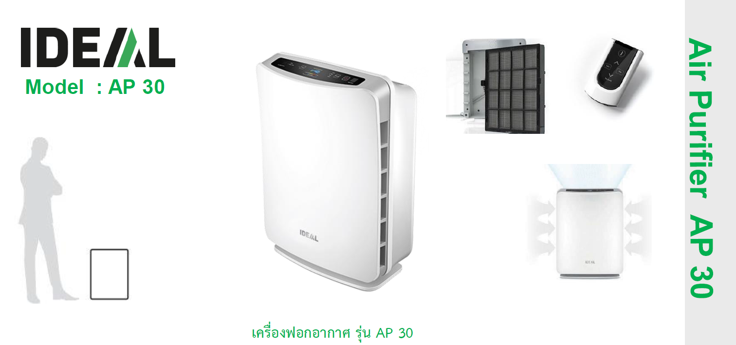 ขายถูก เครื่องฟอกอากาศ IDEAL Air Purifier AP30 ครอบคลุมพื้นที่ได้ 30-40 ตารางเมตร (ขนาดกลาง)