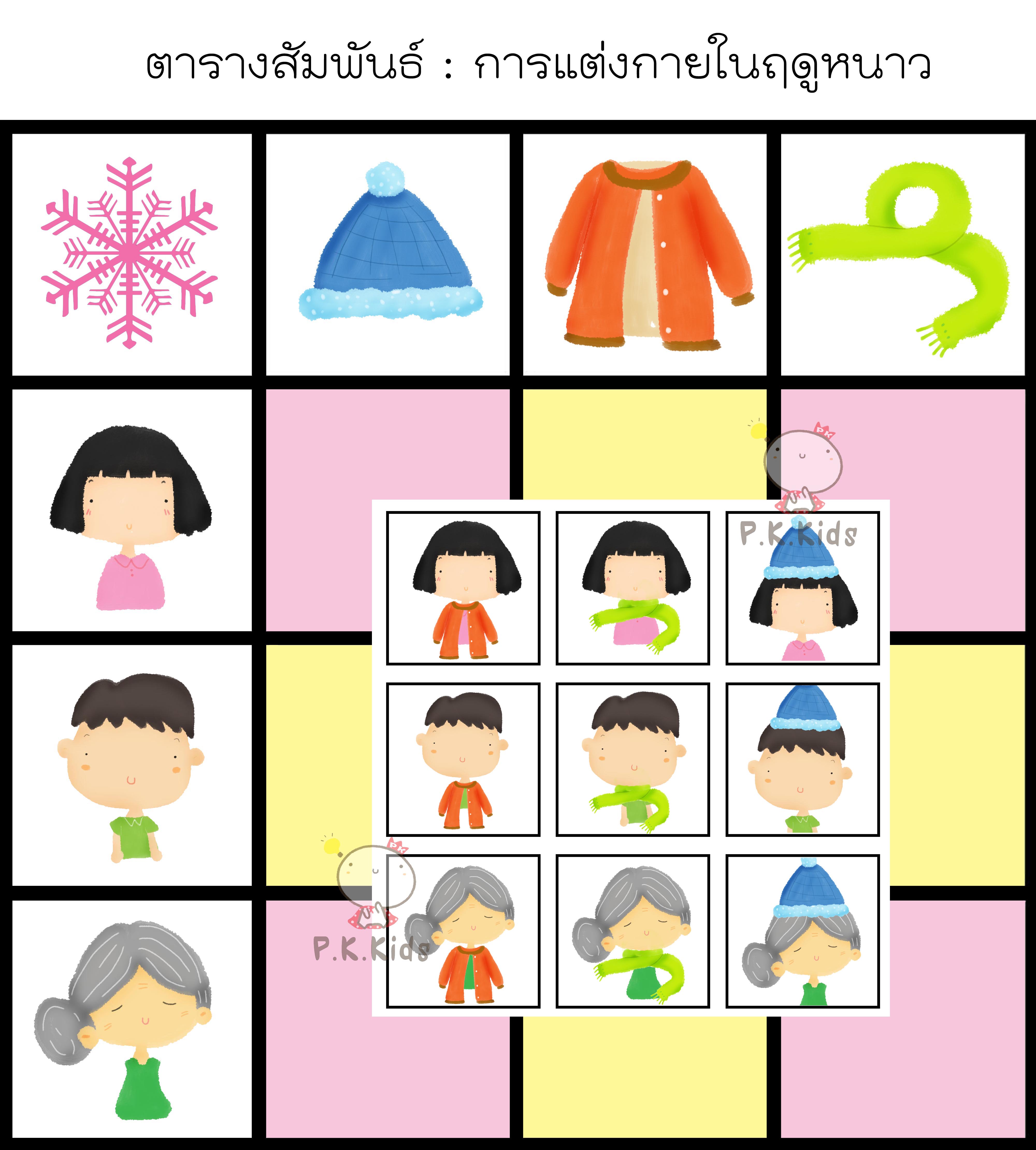 ตารางสัมพันธ์ : การแต่งกายในฤดูหนาว