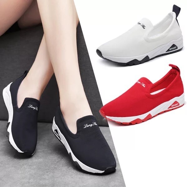 รองเท้าผ้าใบสวมสไตล์ Casual (สีแดง)