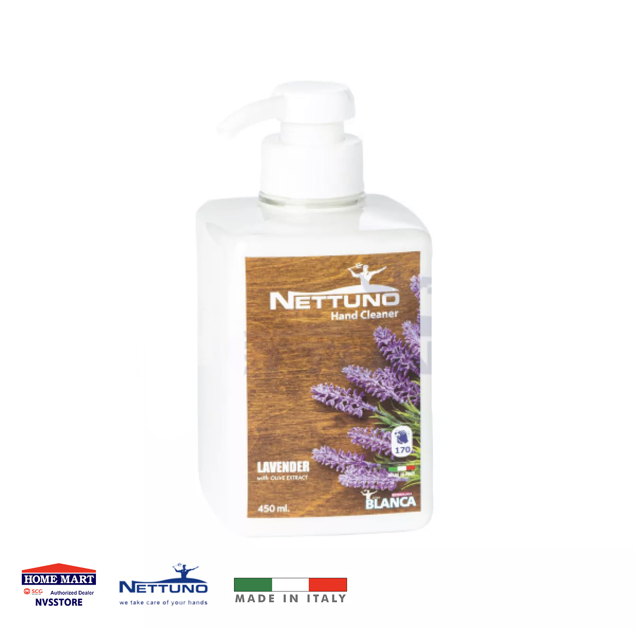 Nettuno น้ำยาล้างมือจากอิตาลี มีเม็ดสครับจากหินธรรมชาติ สารสกัดมะกอก กลิ่นลาเวนเดอร์ ขจัดกลิ่นคาวอาหาร คราบจารบี 450ml.