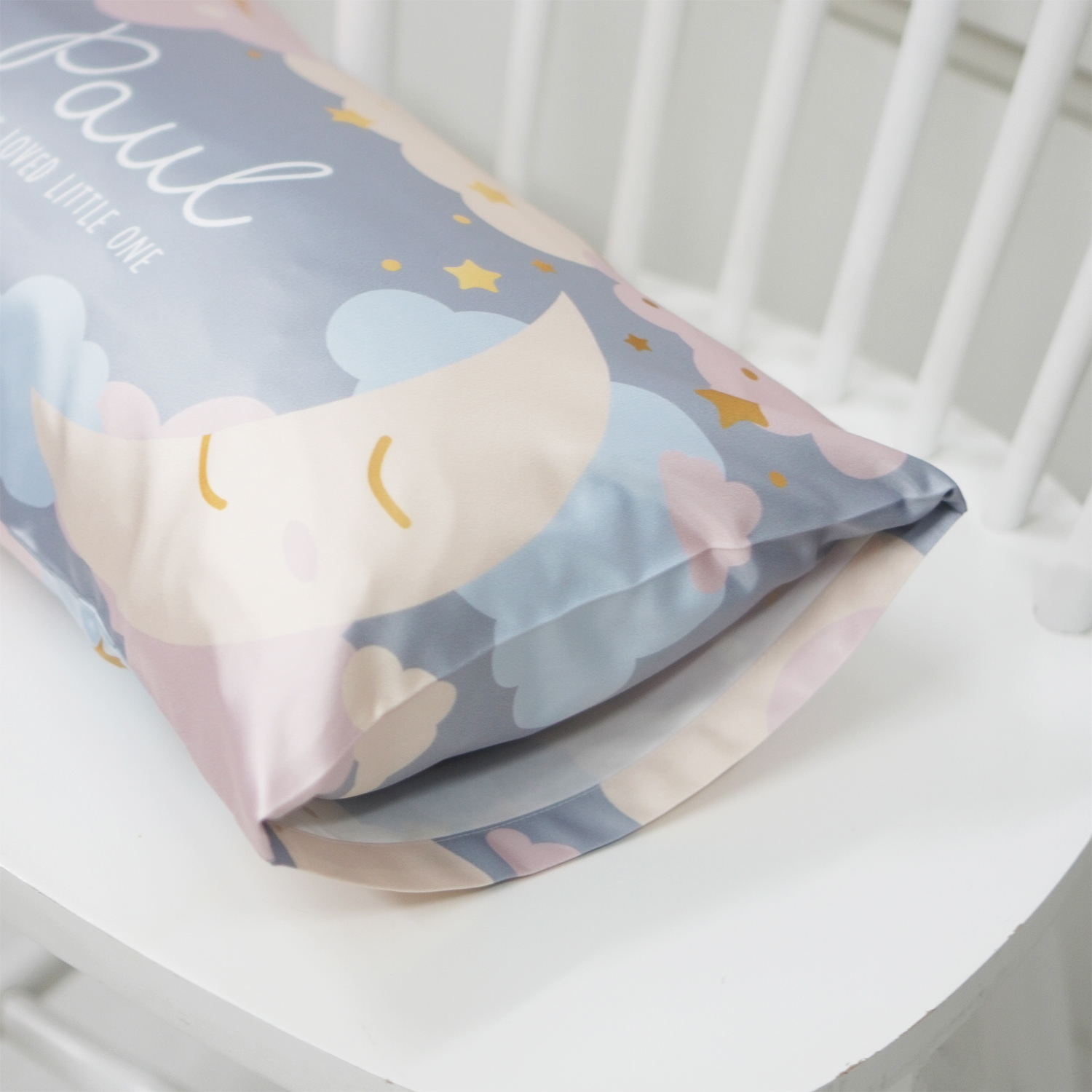 หมอนเด็ก สั่งทำใส่ชื่อ ลาย Moon - Grey