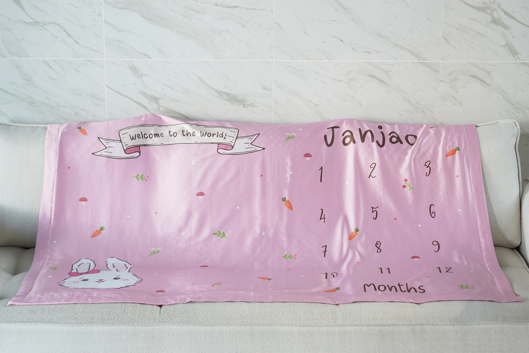 ผ้าห่ม Milestone ลาย Rabbit with Carrot - Pink