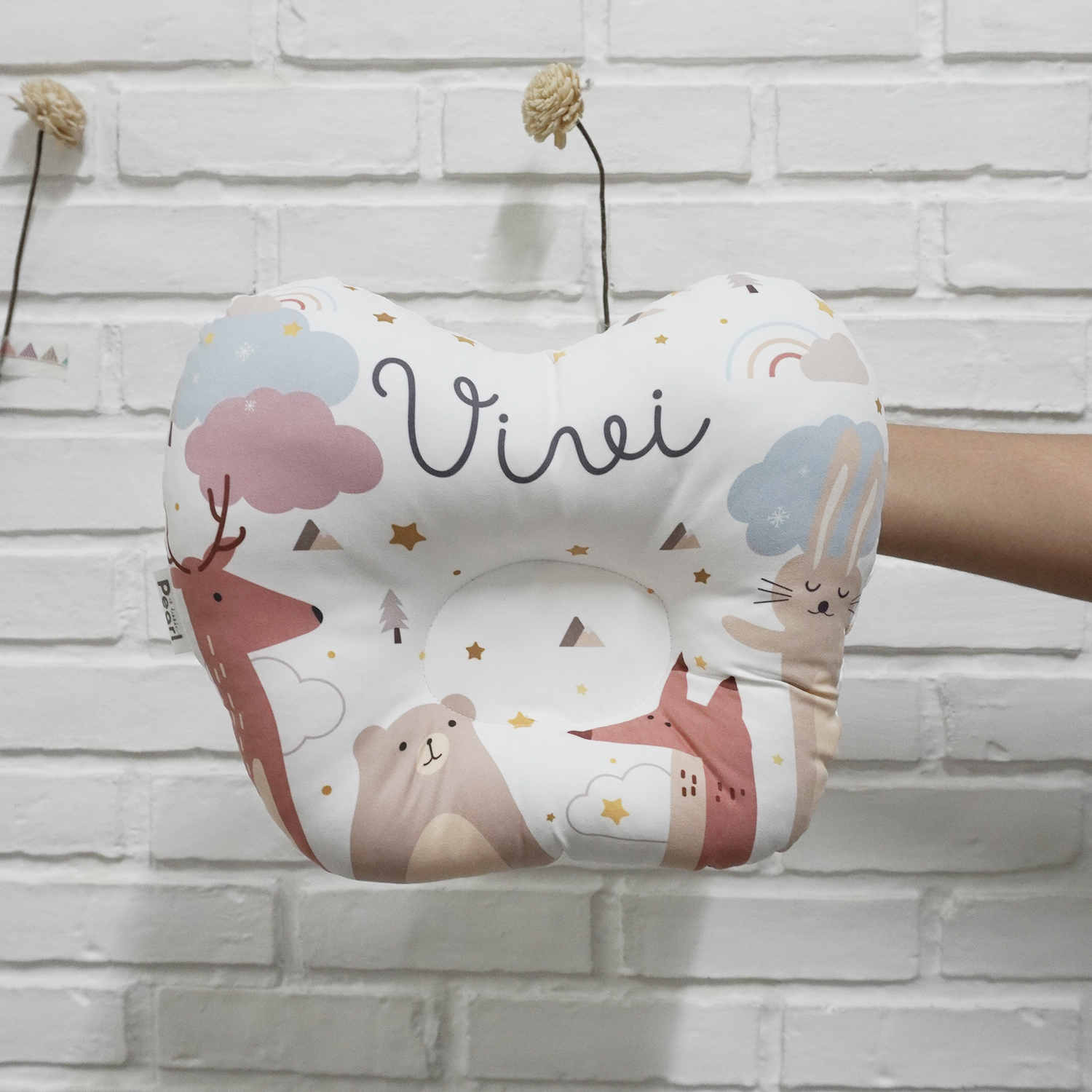 หมอนเด็ก หมอนหลุม Baby Pillow สั่งทำใส่ชื่อ ลาย Woodland - White