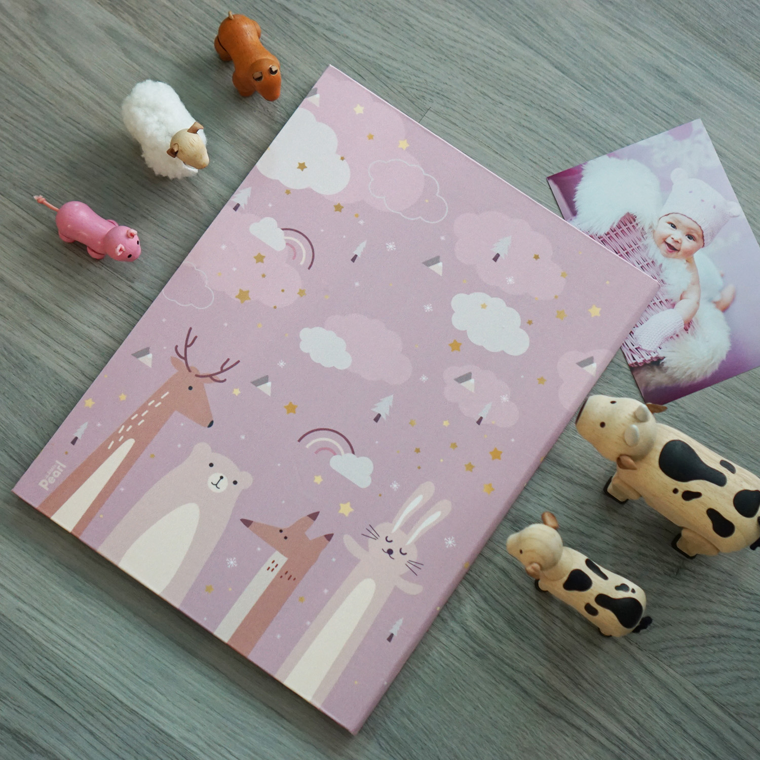 แฟ้มทะเบียนสมรส/สูติบัตร สั่งทำใส่ข้อความ ลาย Woodland - Pink