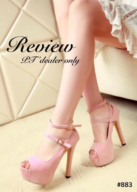 รองเท้าส้นสูงรัดข้อ2ชั้น (สีชมพู)