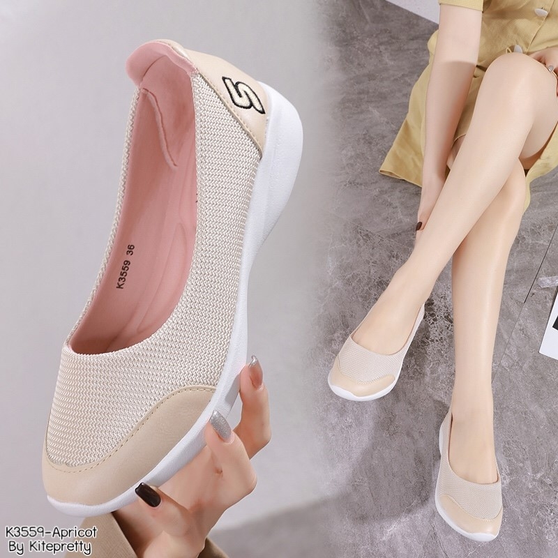 รองเท้าผ้าใบทรงคัทชูสไตล์เพื่อสุขภาพ (สีครีม)