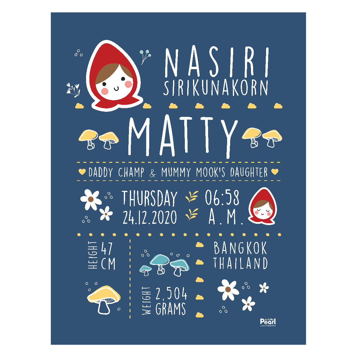 ผ้าห่มเด็ก ใส่ประวัติแรกเกิด ลาย Little Red Riding Hood - Navy