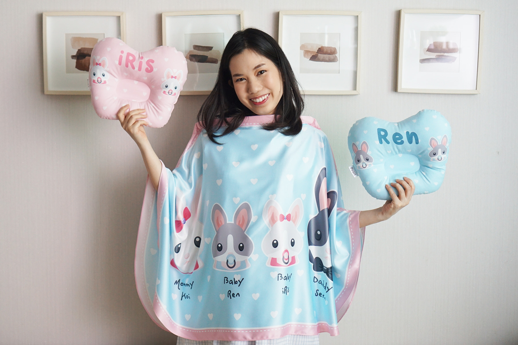 ชุดของขวัญเด็กแรกเกิด หมอนหลุม + ผ้าคลุมให้นม ลาย Rabbit - Blue&Pink (หมอนหลุม 2 ใบ สำหรับแฝด)