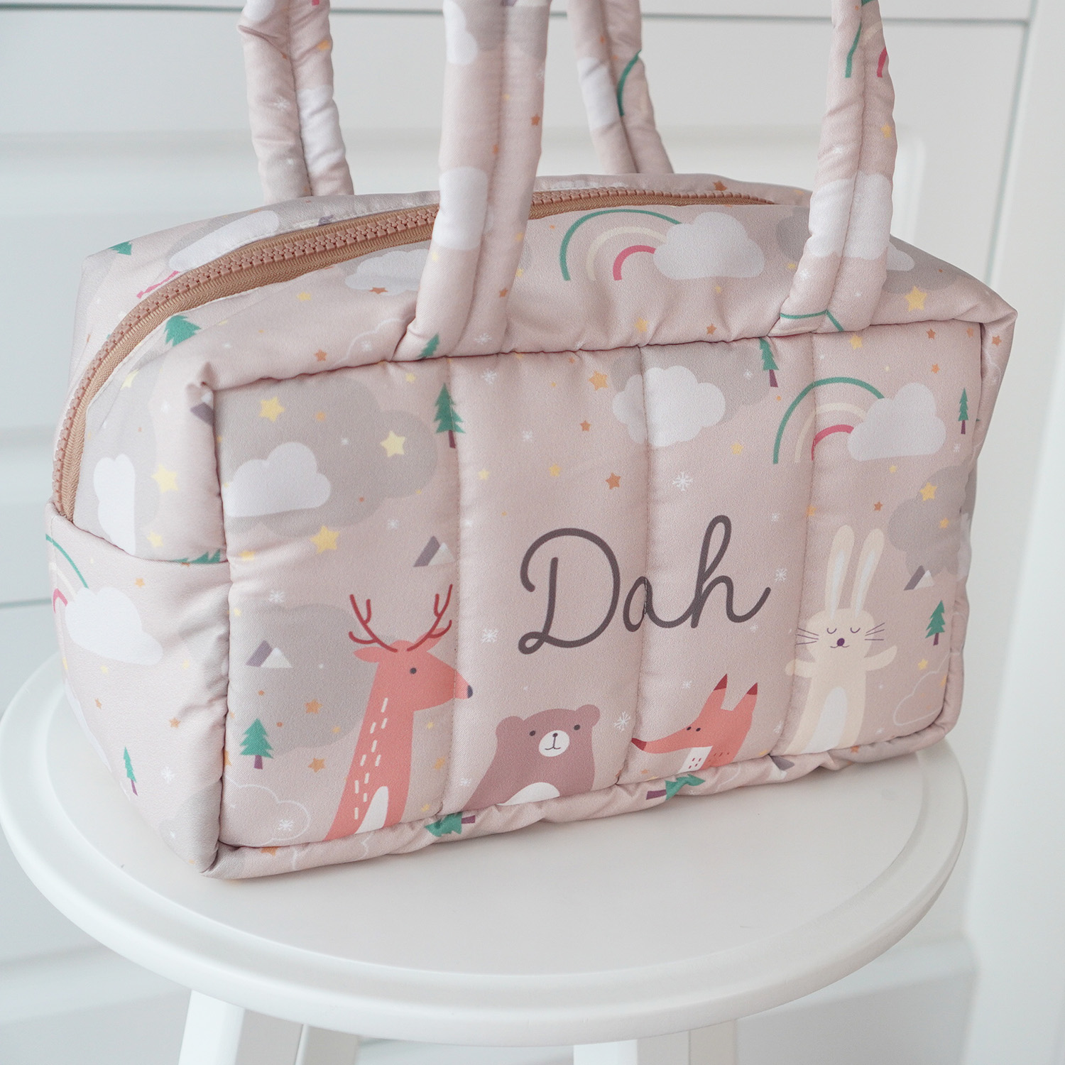 Fluffy Bowling Bag กระเป๋านุ่มนิ่ม ทรง Bowling สั่งทำใส่ข้อความ ลาย Woodland - Brown