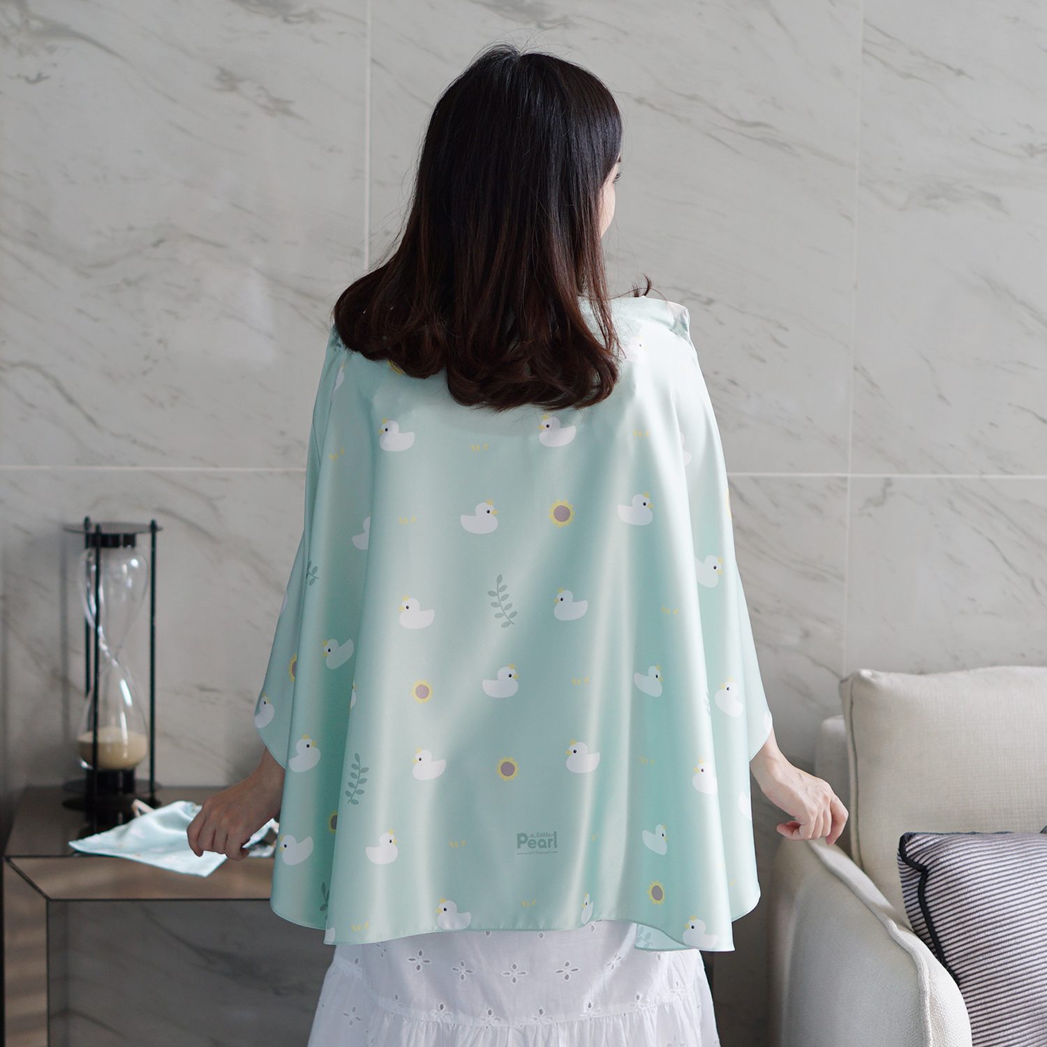 ผ้าคลุมให้นม สั่งทำใส่ชือ ลาย Pattern - Duck - Mint