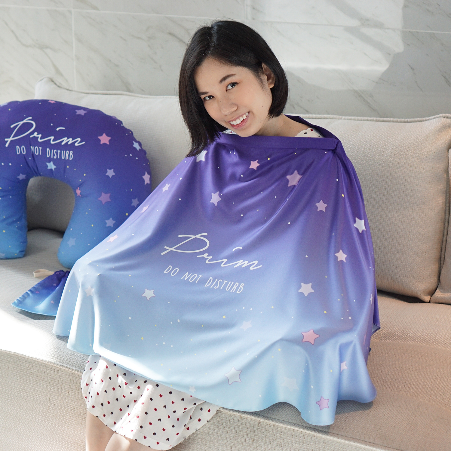 ผ้าคลุมให้นม สั่งทำใส่ชือ ลาย Little Stars - Navy Blue