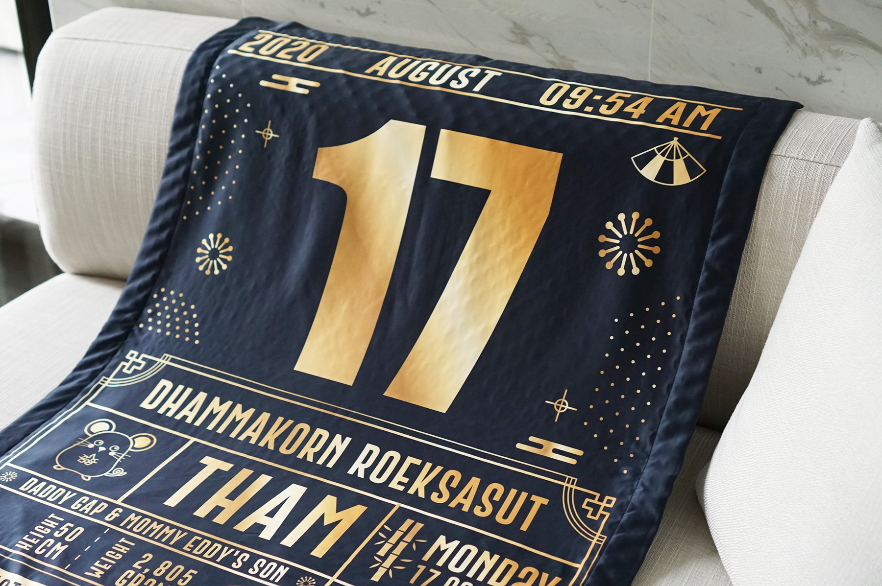 ผ้าห่มเด็ก ใส่ประวัติแรกเกิด ลาย Chinese Calendar - Black/Gold