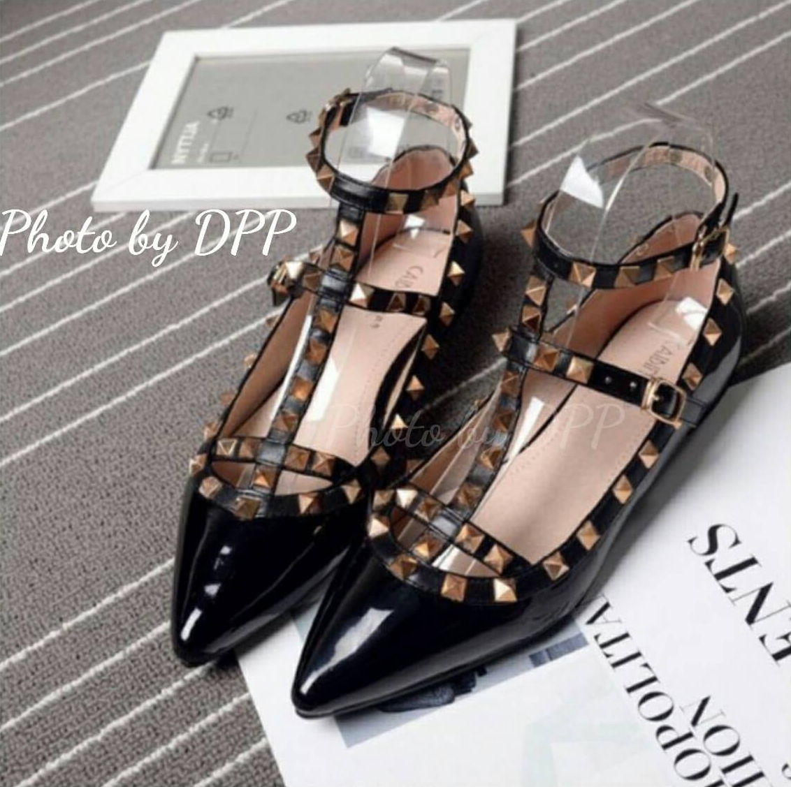 รองเท้า Valentino Rockstud Flats 2016 (สีดำ)