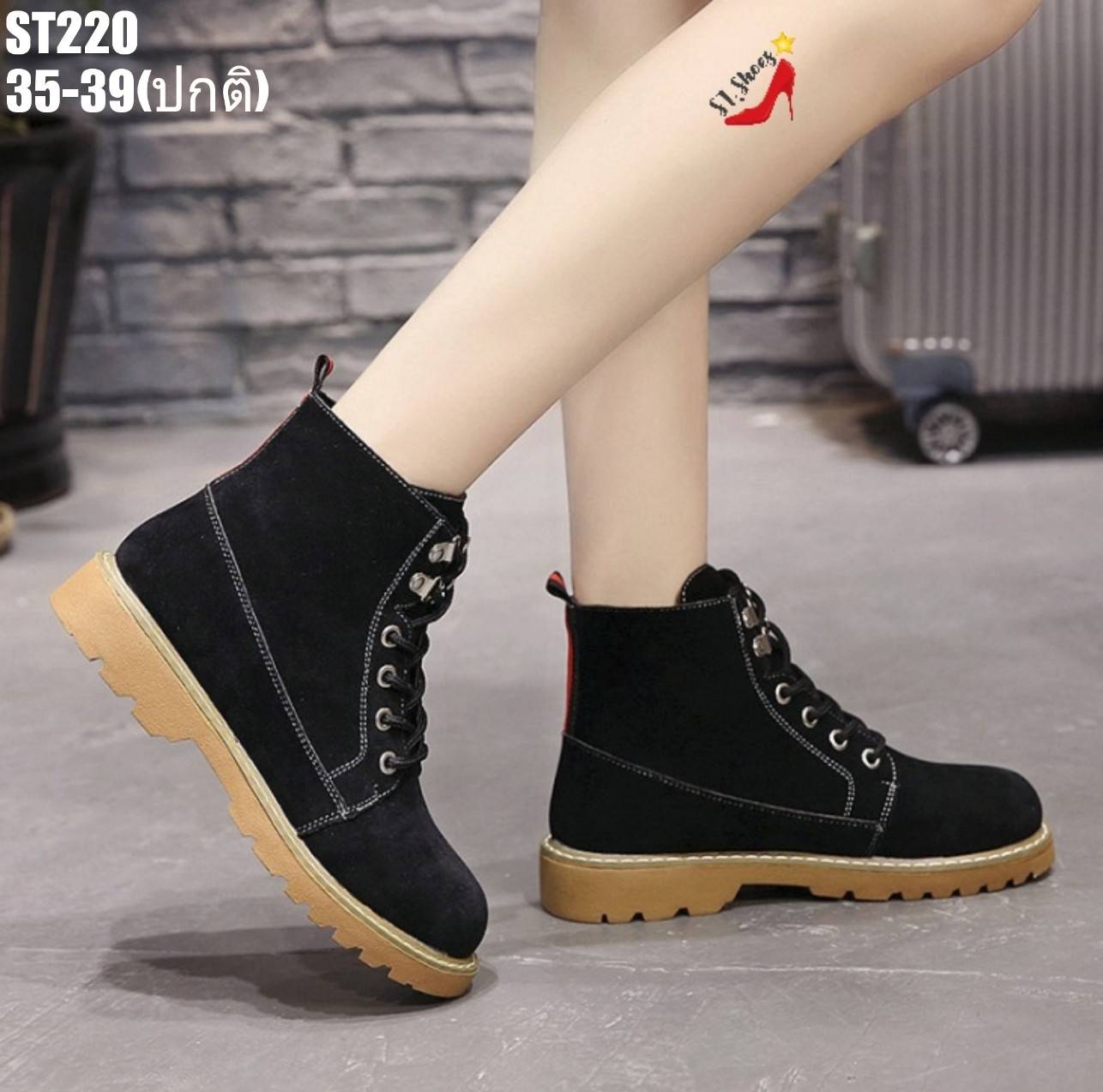 รองเท้าผ้าใบหุ้มข้อสไตล์มาร์ติน (สีดำ)