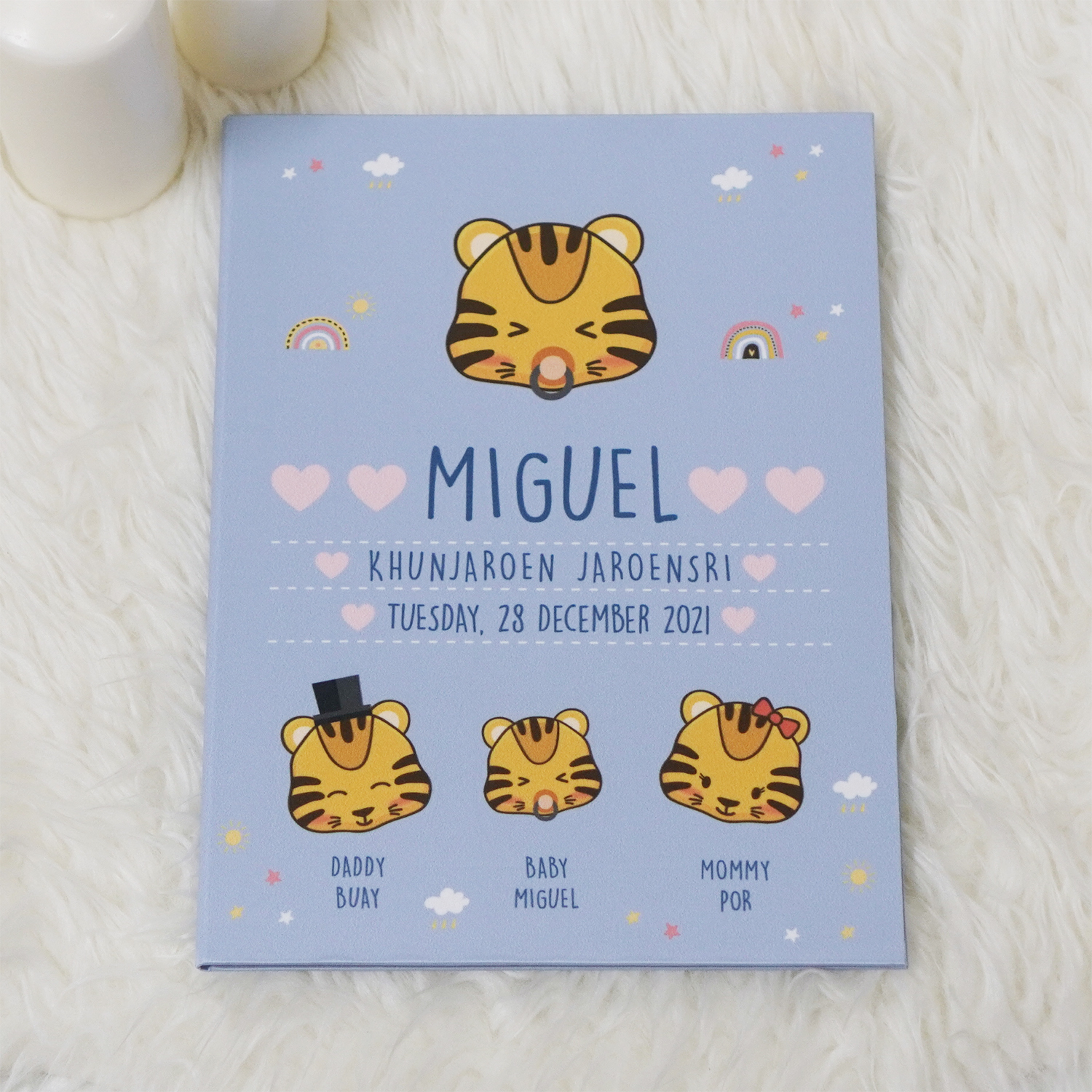 แฟ้มทะเบียนสมรส/สูติบัตร สั่งทำใส่ข้อความ ลาย Tiger - Blue