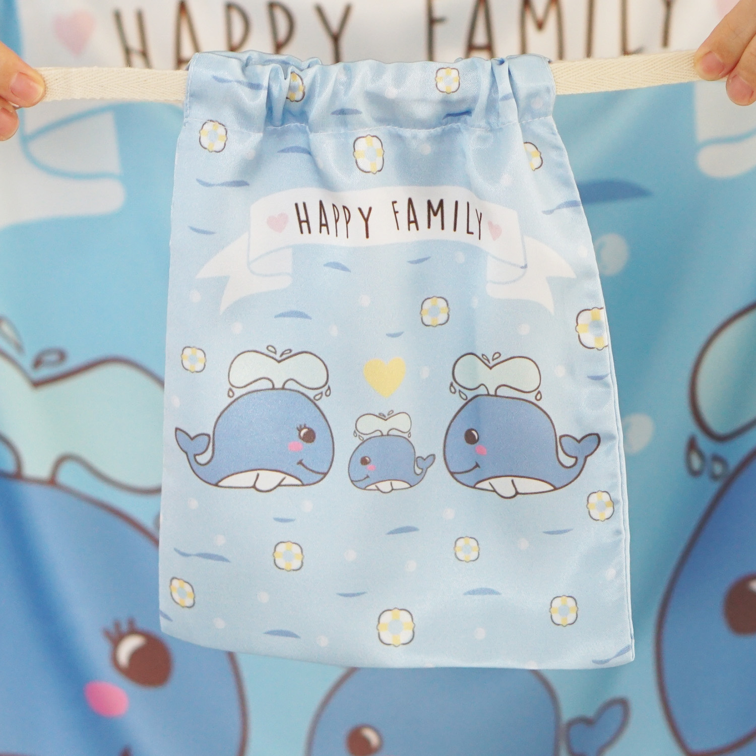 ผ้าคลุมให้นม 3in1 (รุ่นมีกระดุม ถอดโครงได้) แบบสั่งทำใส่ชื่อ ลาย Whale - Blue