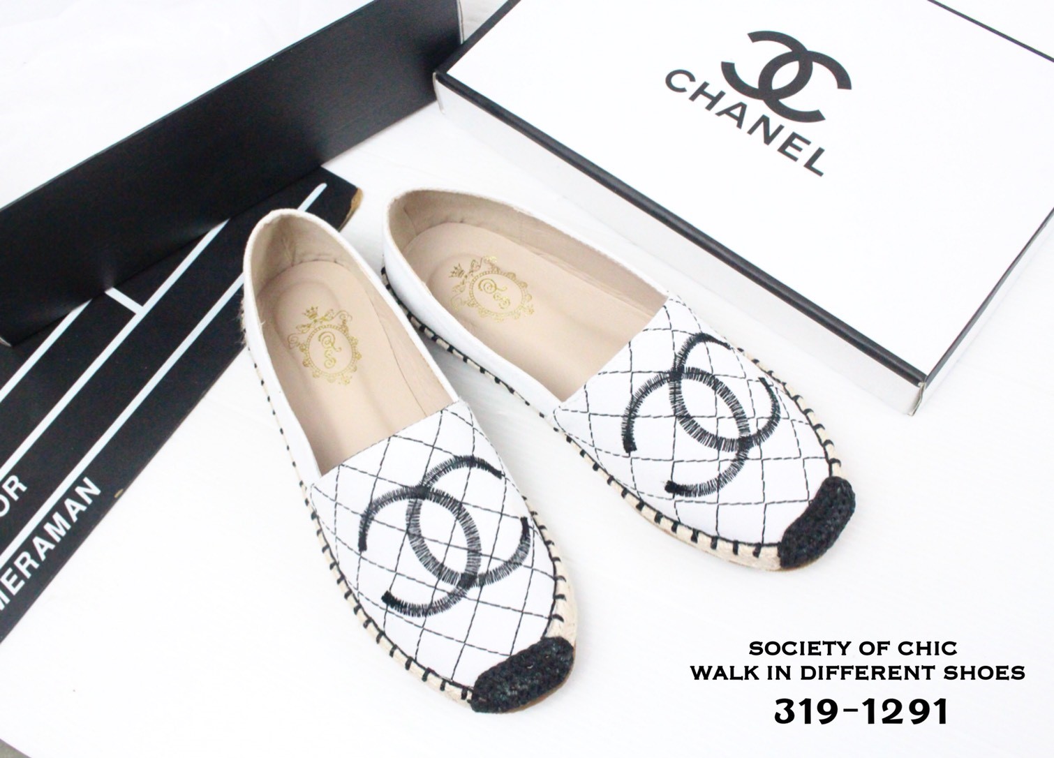 รองเท้า Style Espadrilles ปักลาย (สีขาว)