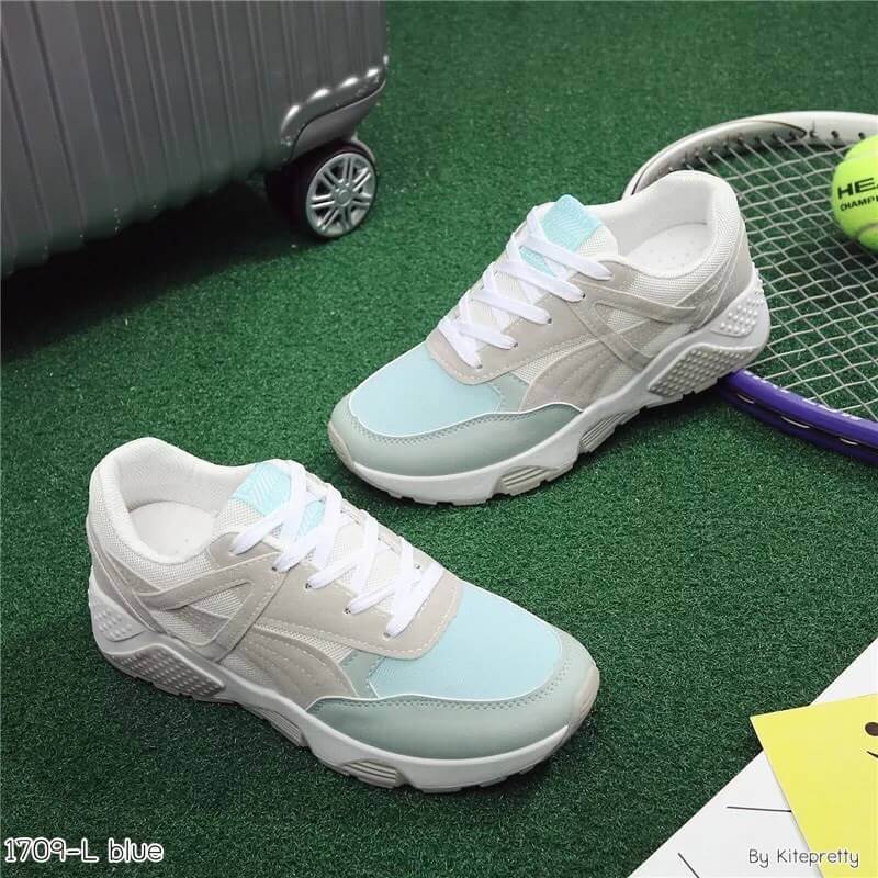 รองเท้าผ้าใบทรง Sport แต่งสีพาสเทล (สีชมพู)