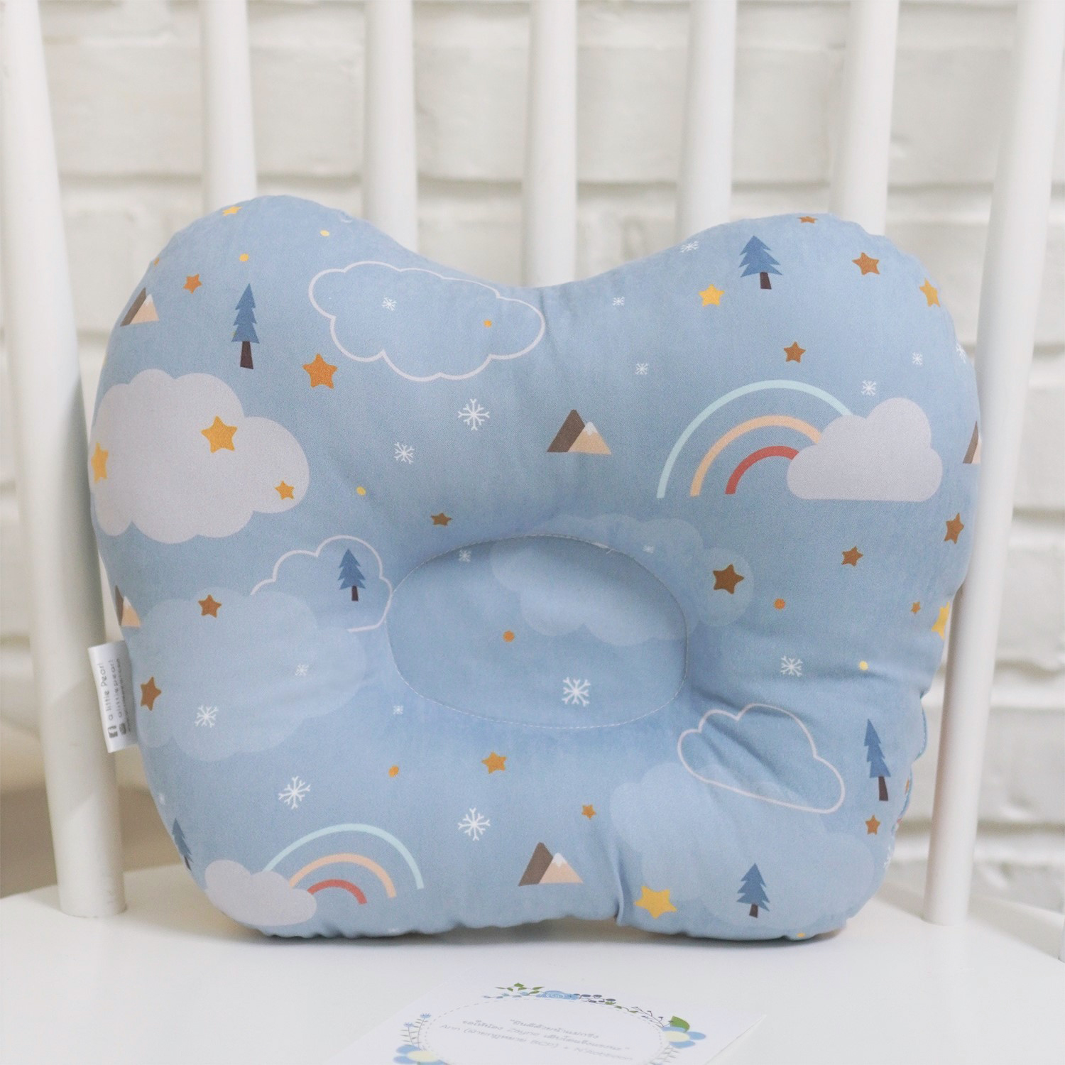 หมอนหลุม Baby Pillow แบบพร้อมส่ง ลายวูดแลนด์ สีฟ้า - Woodland - Blue