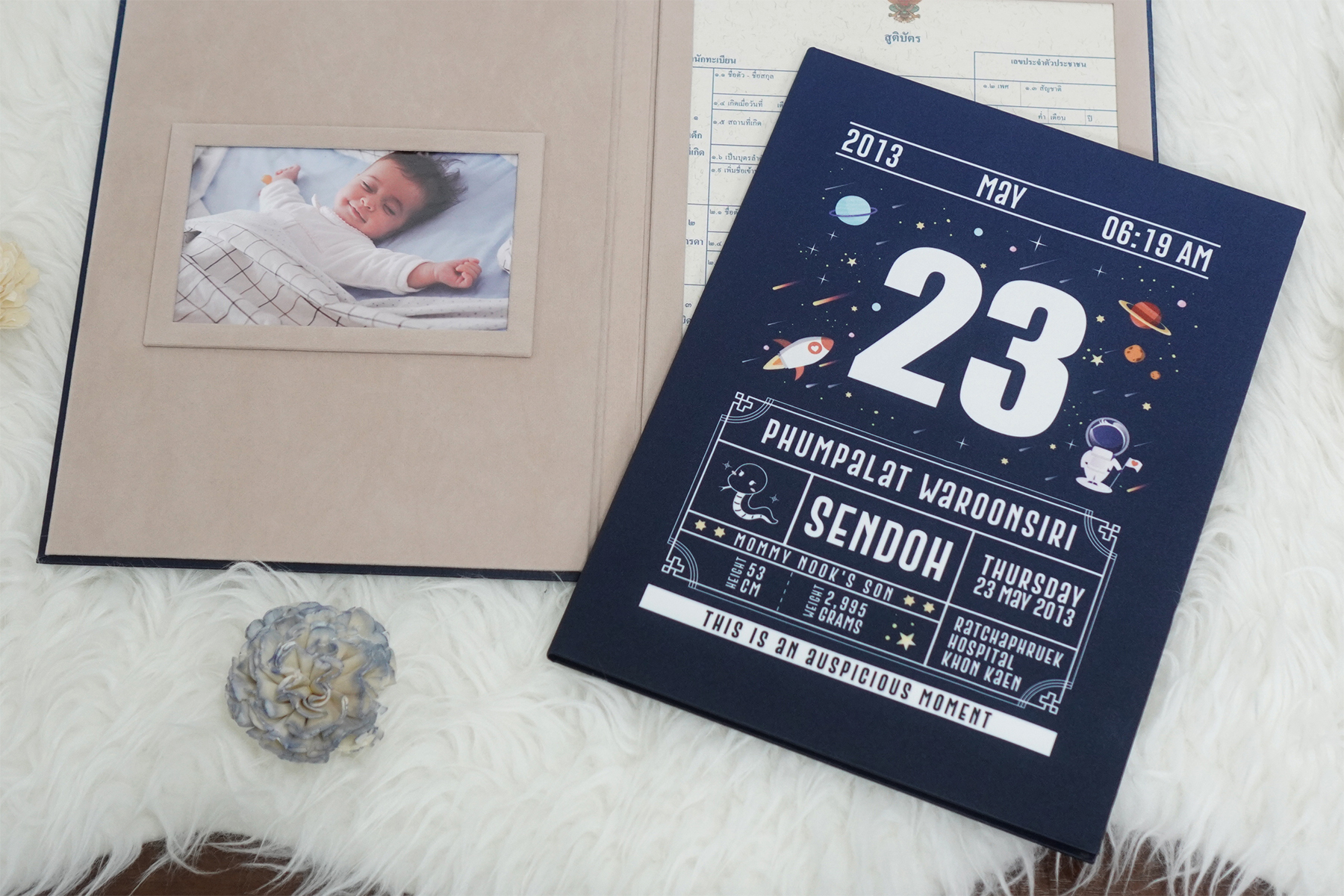 แฟ้มทะเบียนสมรส/สูติบัตร สั่งทำใส่ข้อความ ลาย Chinese Calendar - Space - Navy