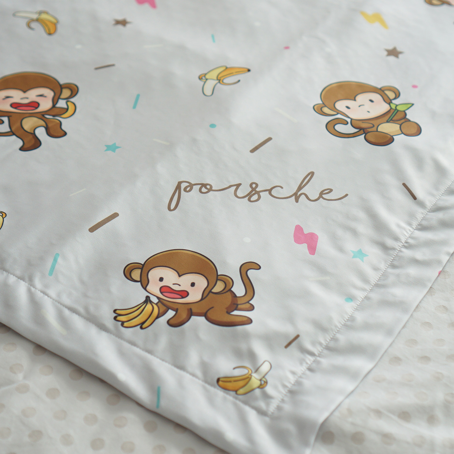 ผ้าห่ม ใส่ชื่อ Monkey Pattern - Grey
