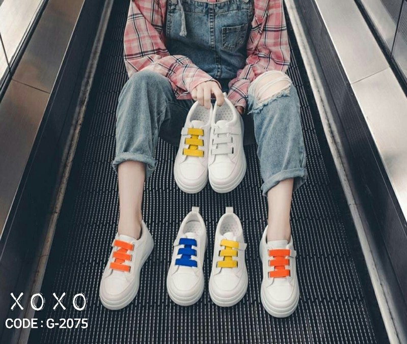 ีรองเท้าผ้าใบpuแต่งเมจิกเทปทูโทน (สีขาว)