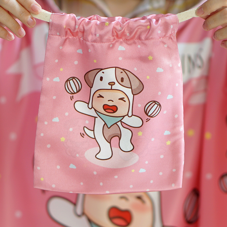 ถุงผ้าซาติน ลาย Puppy - Pink