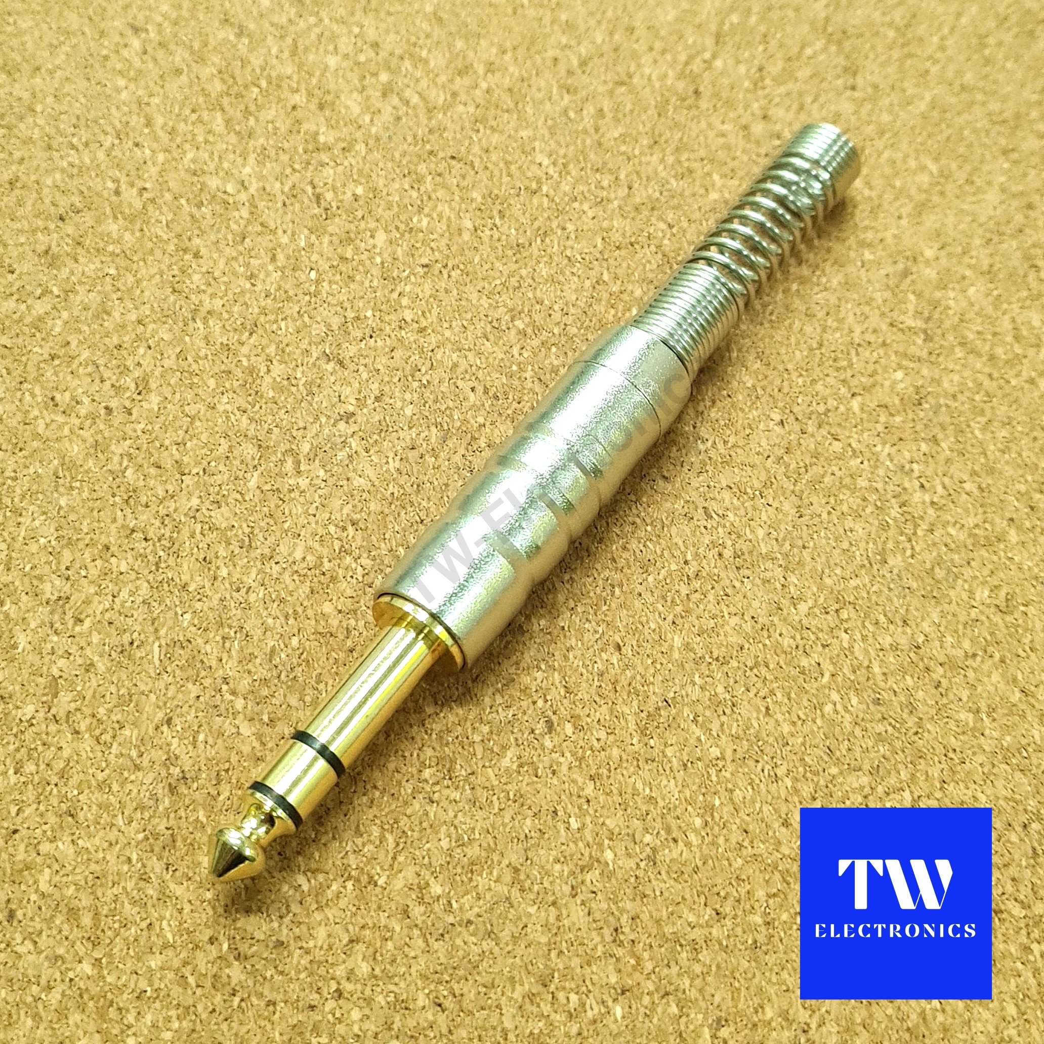 ปลั๊กโฟนสเตอริโอ 6.35 (1/4") สีบรอนซ์เทา, หัวทอง, ท้ายสปริง / MS004S