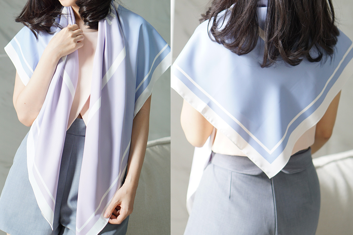 ผ้าพันคอ ลาย Rose Quartz & Serenity โทนเข้ม - สั่งทำใส่ชื่อ
