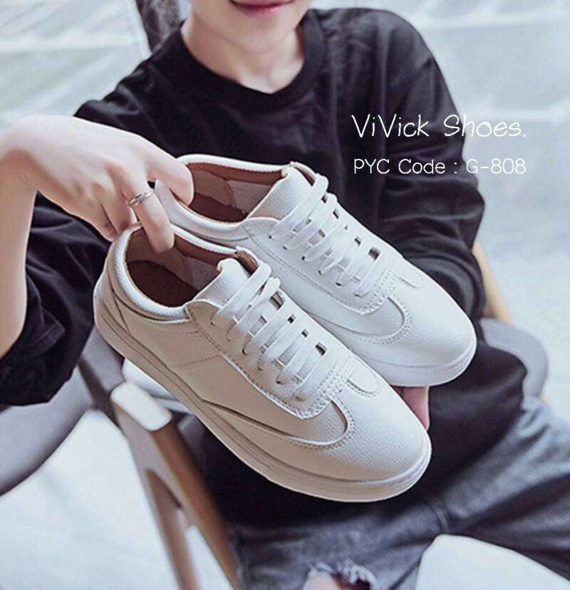รองเท้าผ้าใบขาวเรียบซ่อนสีทูโทน (ขาวล้วน)