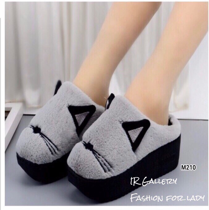 รองเท้าแตะ Slipper ลายแมว (สีขาว)