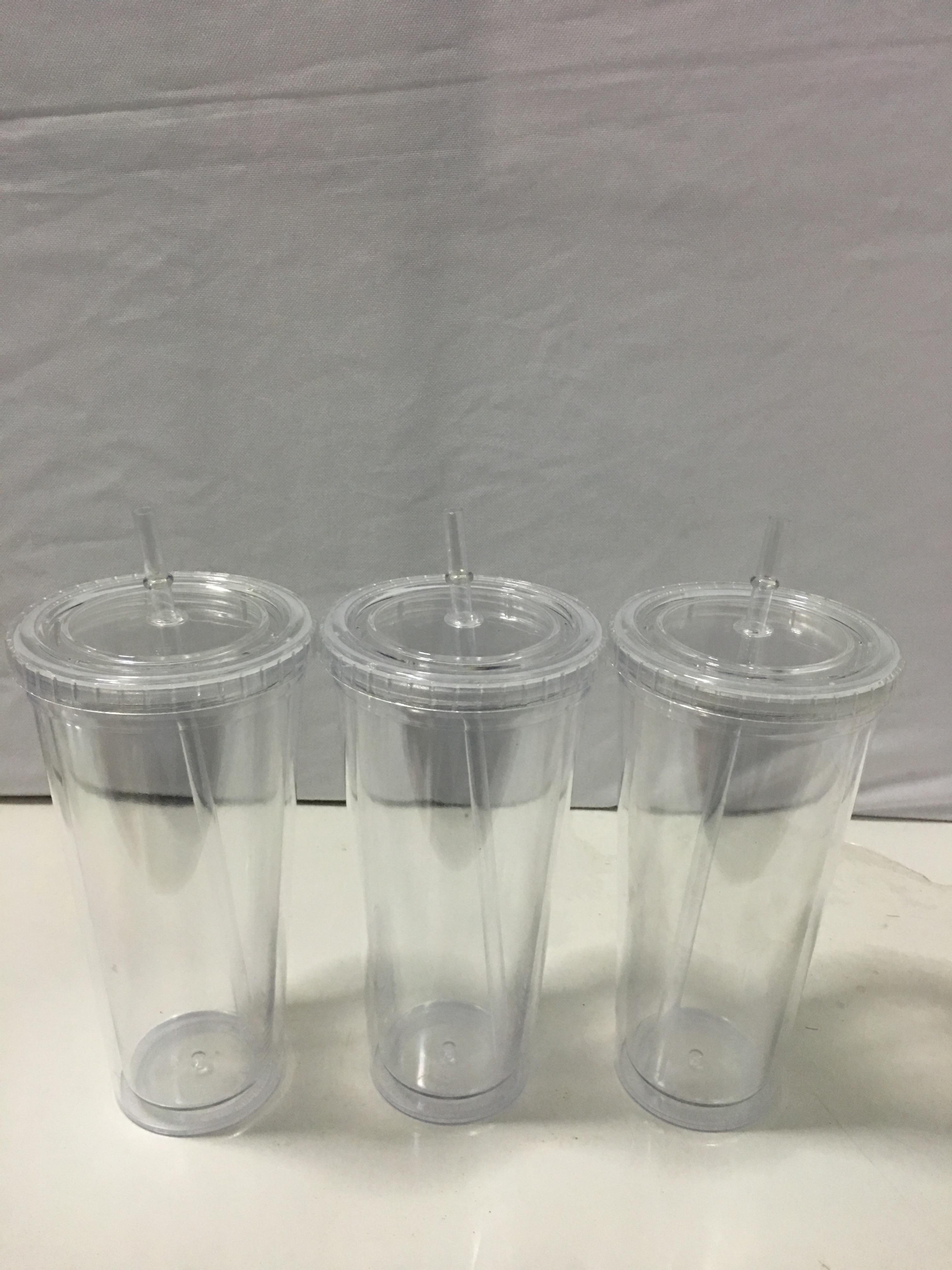 แก้วนํ้า 2 ชั้น แก้ว 2 ชั้น พลาสติก มีฝา มีหลอด 600 ml รหัส 1002