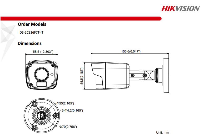 ขายถูก HIKVISION Turbo HD รุ่น DS-2CE16F7T-IT ความละเอียด 3 ล้านพิกเซล