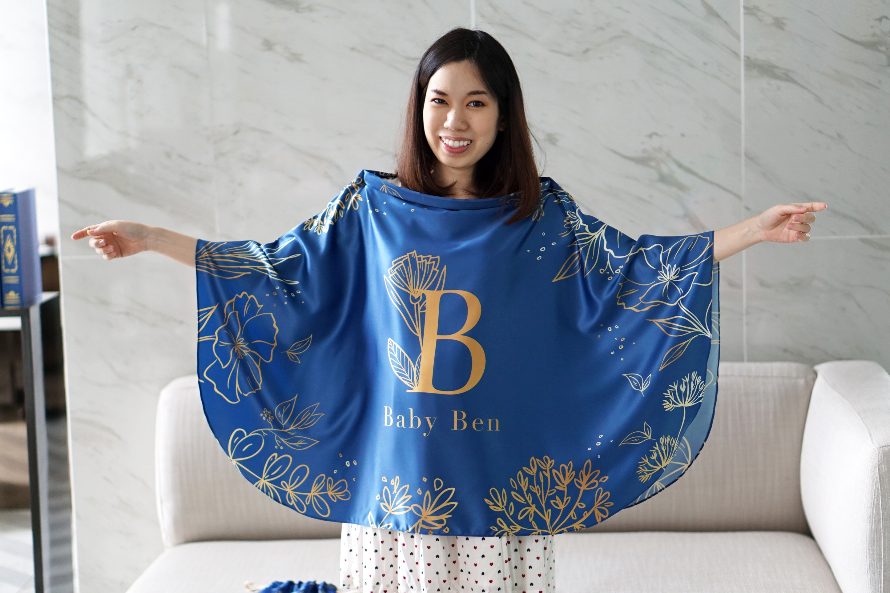 ผ้าคลุมให้นม สั่งทำใส่ชือ ลาย Botanical - Dark Blue