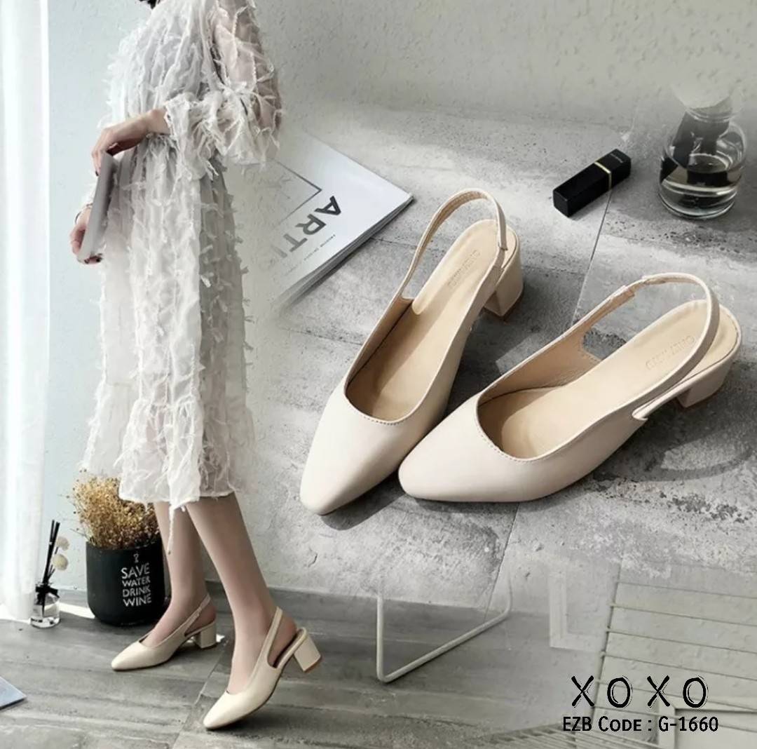 รองเท้าคัทชูส้นตันรัดส้น (สีกากี)