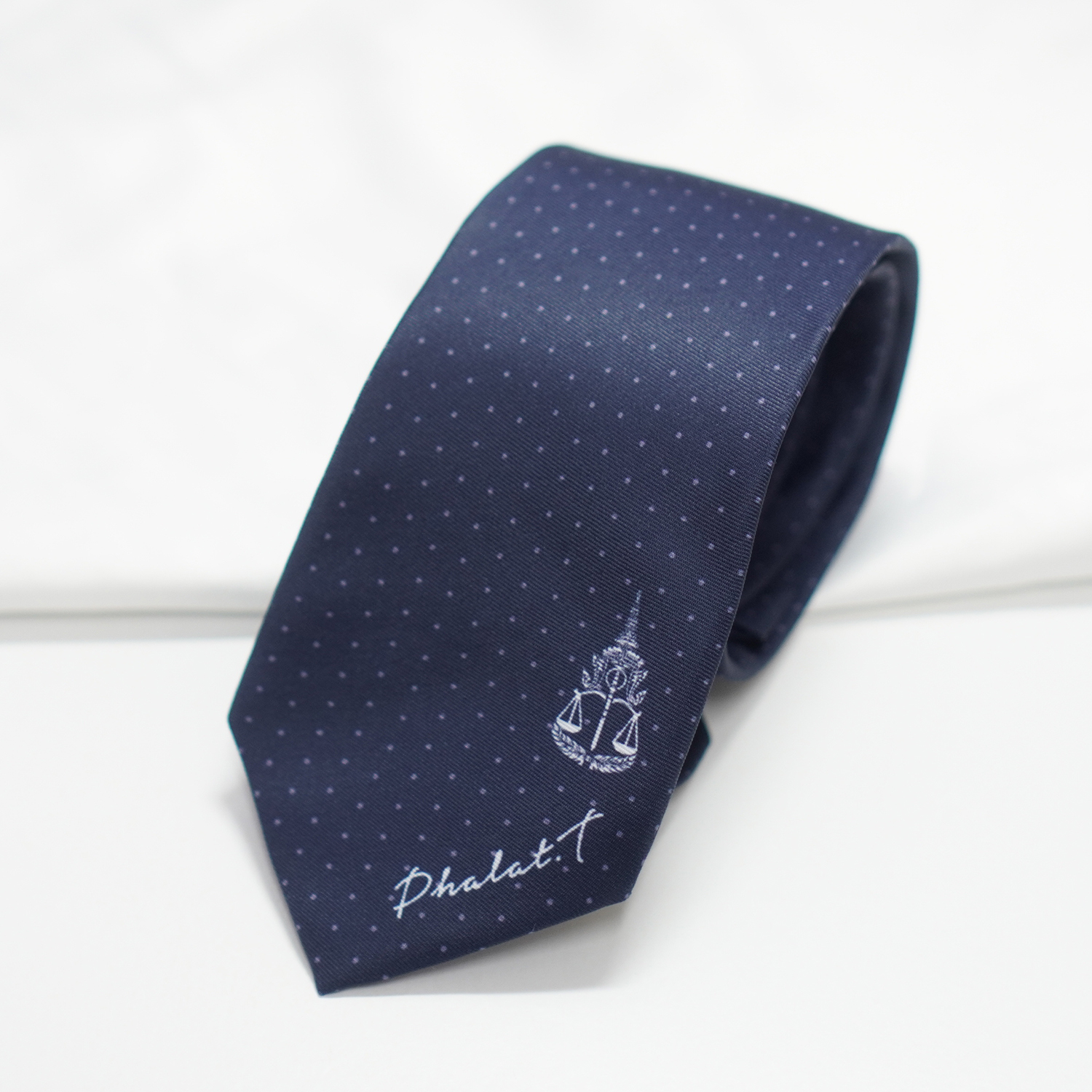 เนคไท สั่งทำใส่ชื่อ ขนาด 3" - Mini dot - Navy