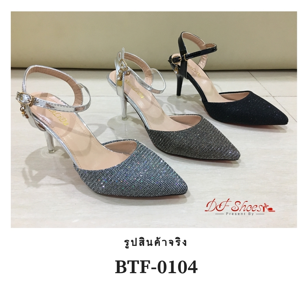 รองเท้าส้นสูงหัวแหลมกลิตเตอร์เปิดท้าย (สีเงิน)