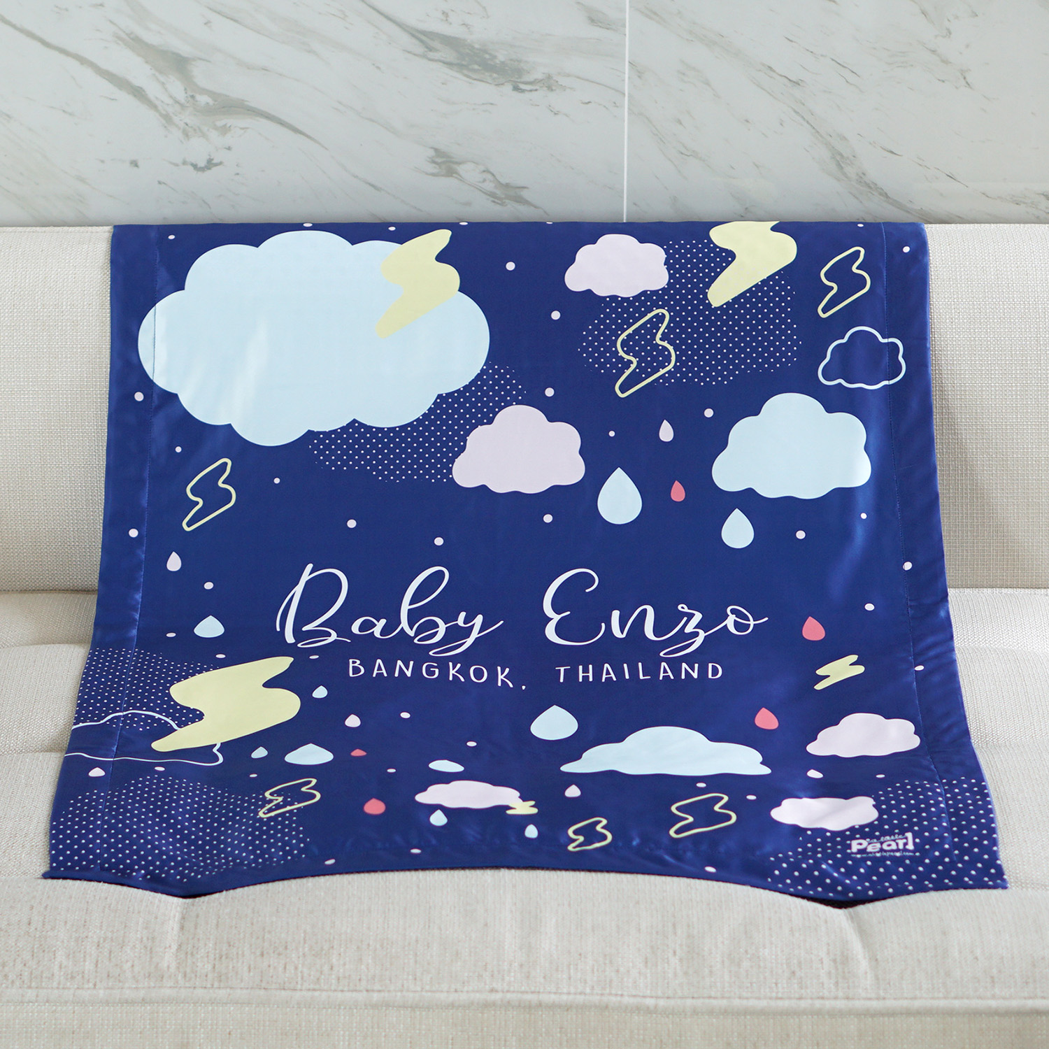 ผ้าห่มเด็ก ใส่ชื่อ ลาย Bolt - Dark Blue