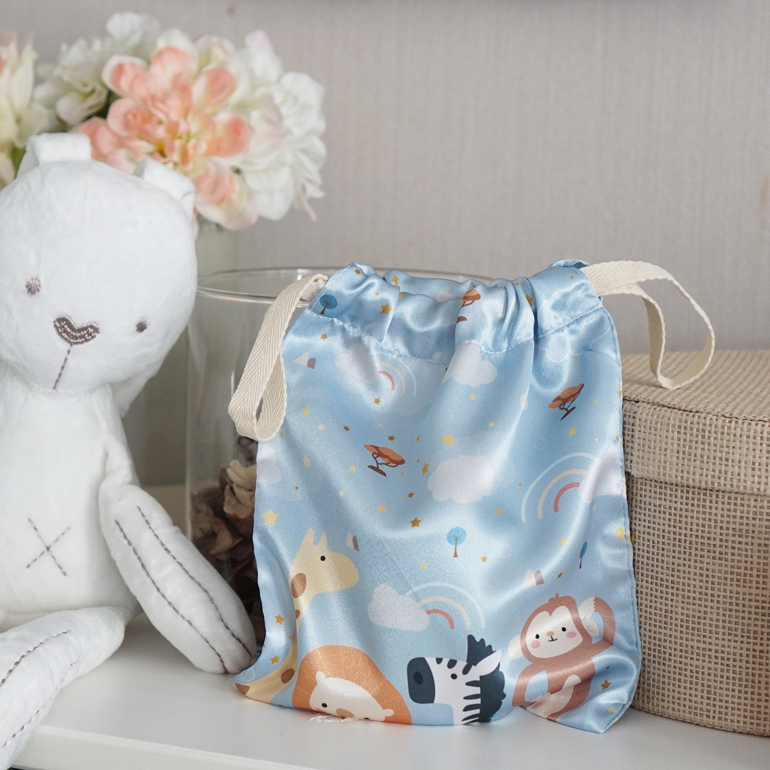 ถุงผ้าซาติน ลาย Safari - Blue