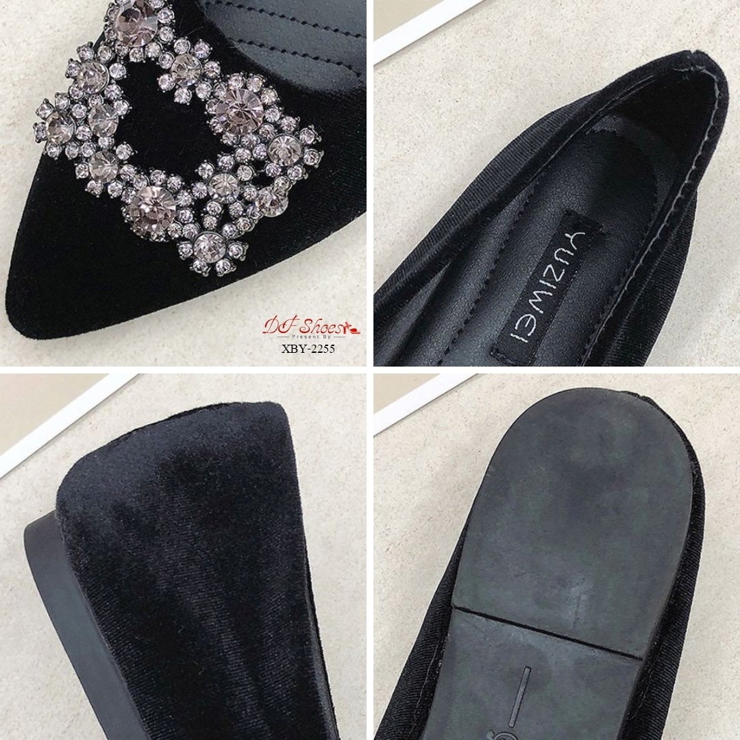 รองเท้าคัทชูส้นแบนแต่งคริสตัล (สีเทา)