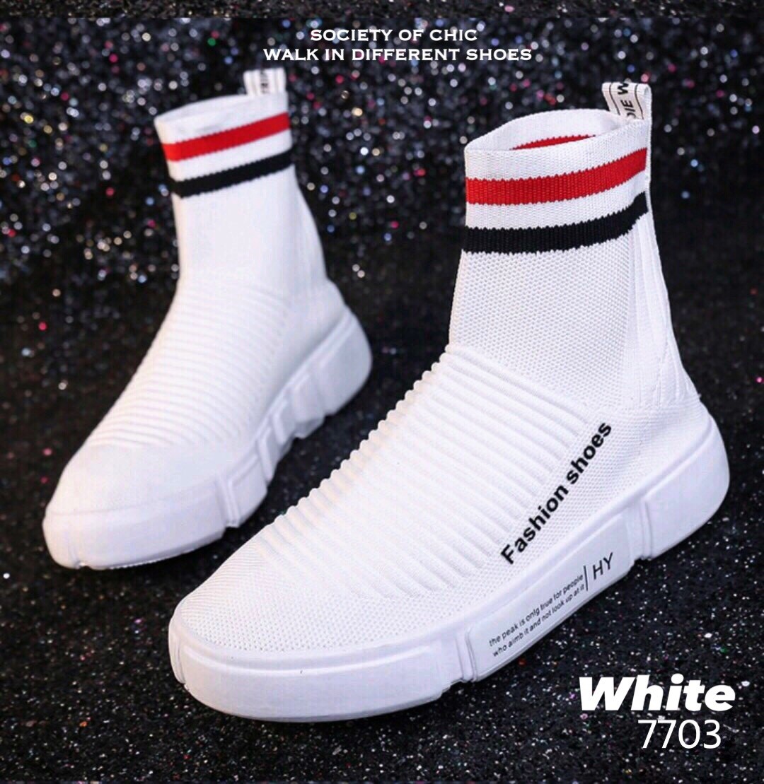 รองเท้าผ้าใบทรงถุงเท้าสไตล์ Off White (สีดำ)