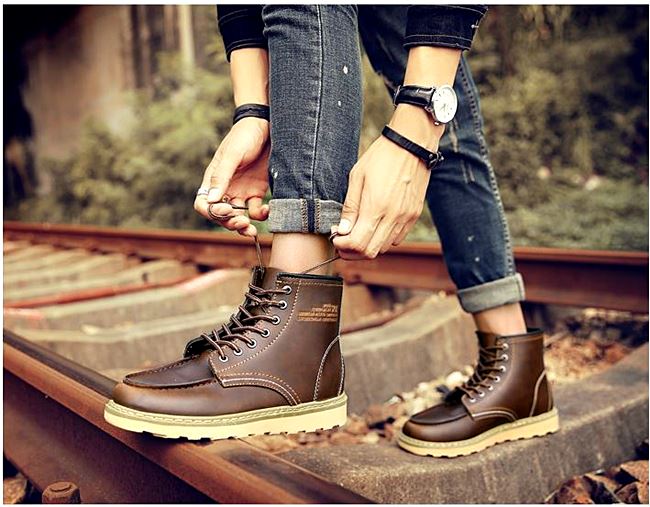 01068 รองเท้าบูท Miyano Martin Boots Leather Shoes high สไตล์วินเทจ [ชาย/หญิง] Size 39-44