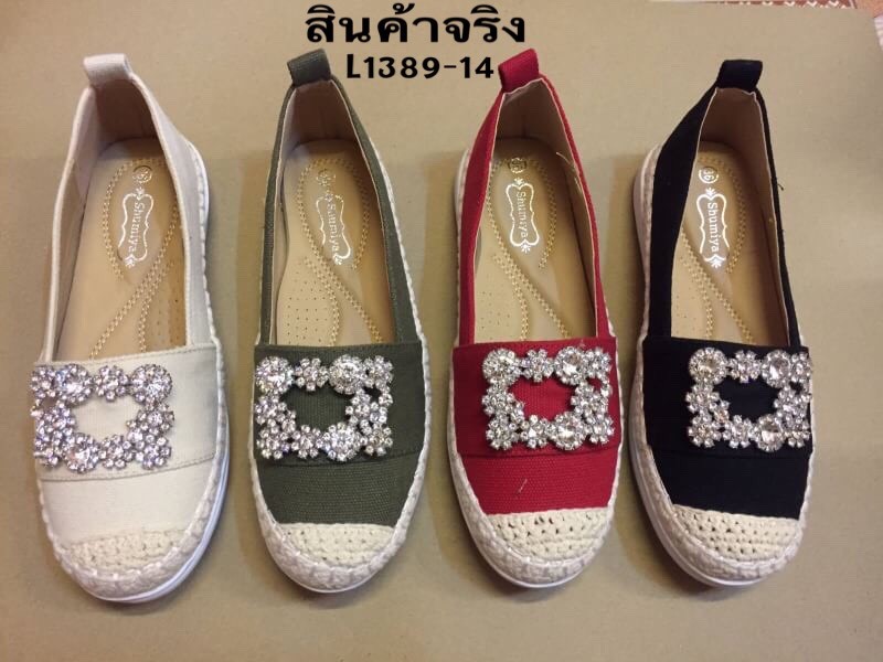 รองเท้าคัทชูสวมแต่งเพชร (สีแดง)