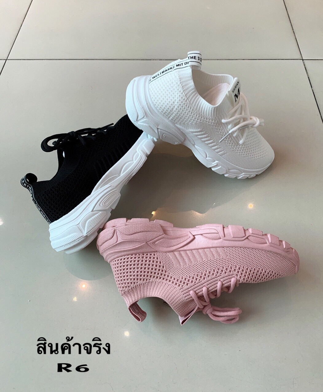 รองเท้าผ้าใบแฟชั่นขอบถุงเท้าสไตล์ Sport (สีชมพู)